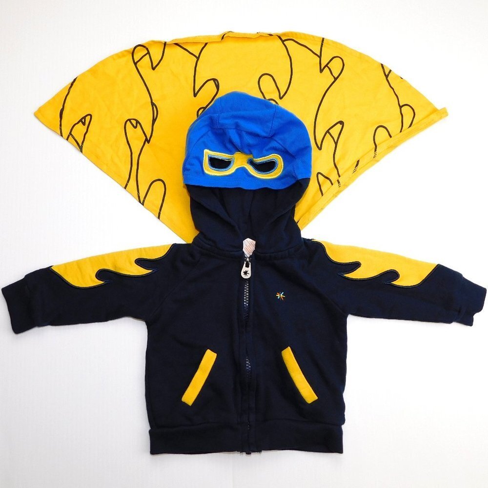 Truly Scrumptious SuperHero Hoodie Mask & Cape Yellow Blue Baby Boy 12 month 12M